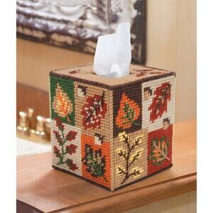 Mary Maxim Fall Foliage Plastic Canvas Tissue Box Cover Craft Kit, Autumn, Cozy